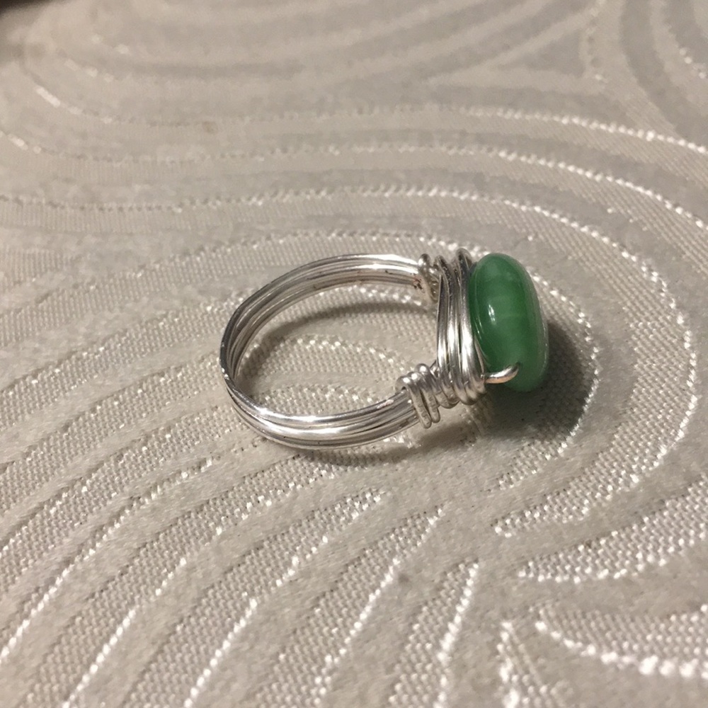 Jade Silver Plated Wire Wrapped Ring. - image 6